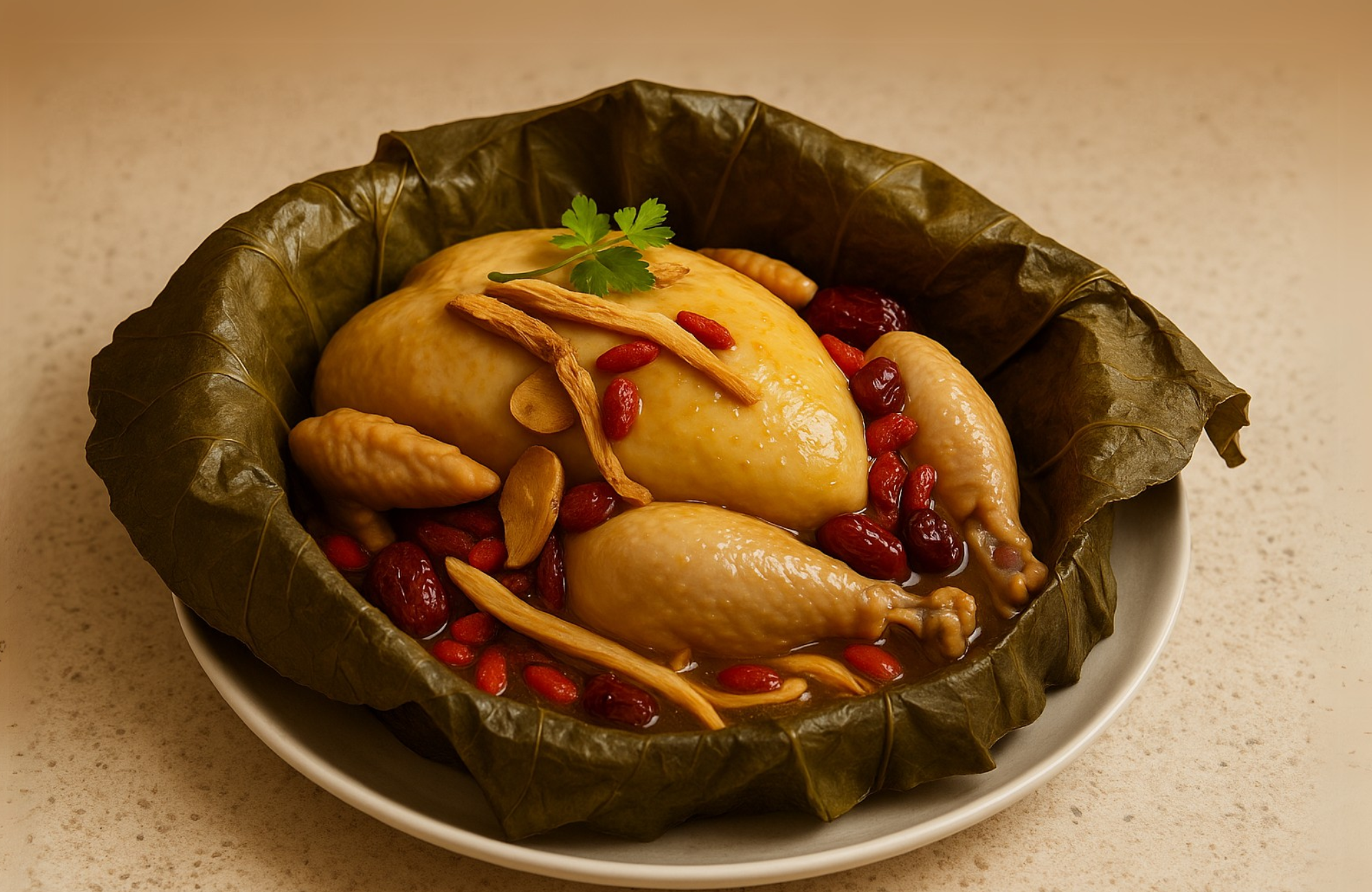 Steamed Herbal Chicken in Lotus Leaf