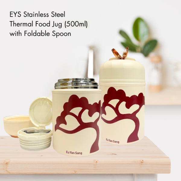 EYS Stainless Steel Thermal Food Jug (500ml) with Foldable Spoon