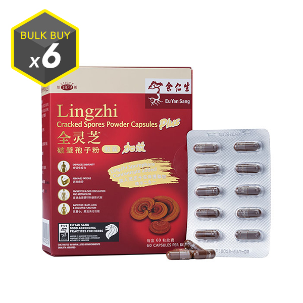 Lingzhi Cracked Spores Powder Capsules Plus - 6 Boxes (全靈芝破壁孢子粉膠囊加效 - 6盒) - Blister
